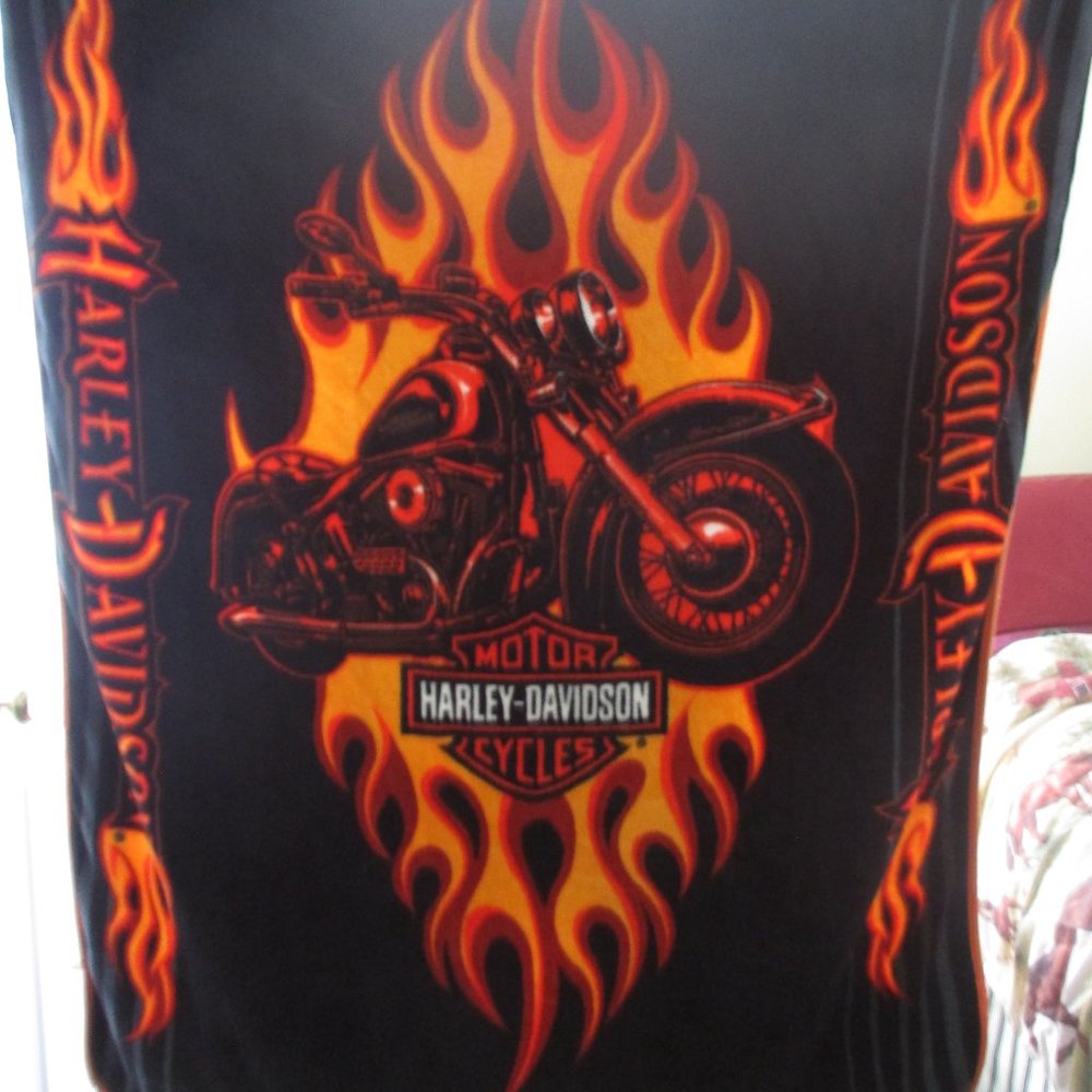 Harley Davidson Flames Motorcycle Bike Throw Blanket